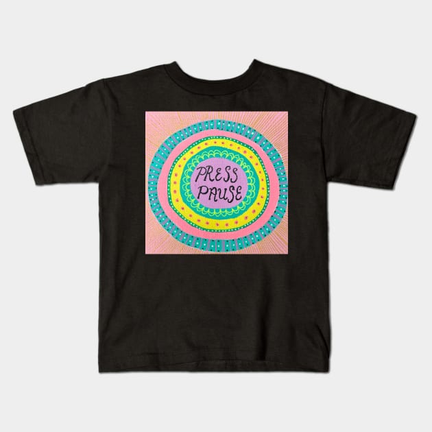 Press Pause Mandala Kids T-Shirt by MyCraftyNell